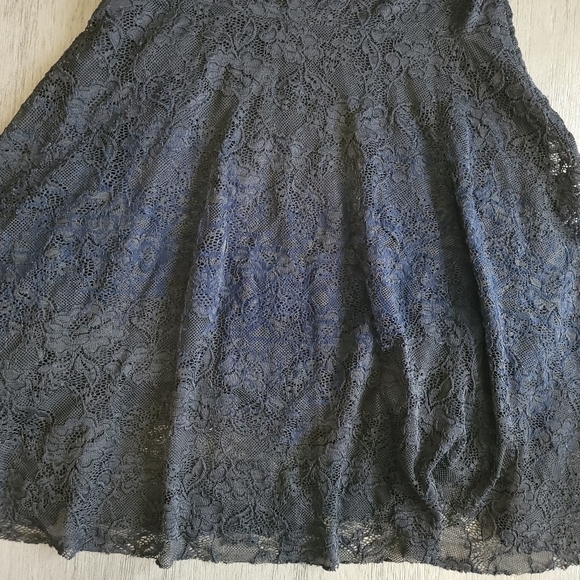 Free‎ People Black Lace Mini Dress with Flocked Navy Blue Velvet Size Small - Picture 6 of 15